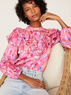 Something Navy Floral Blouse 100% Cotton